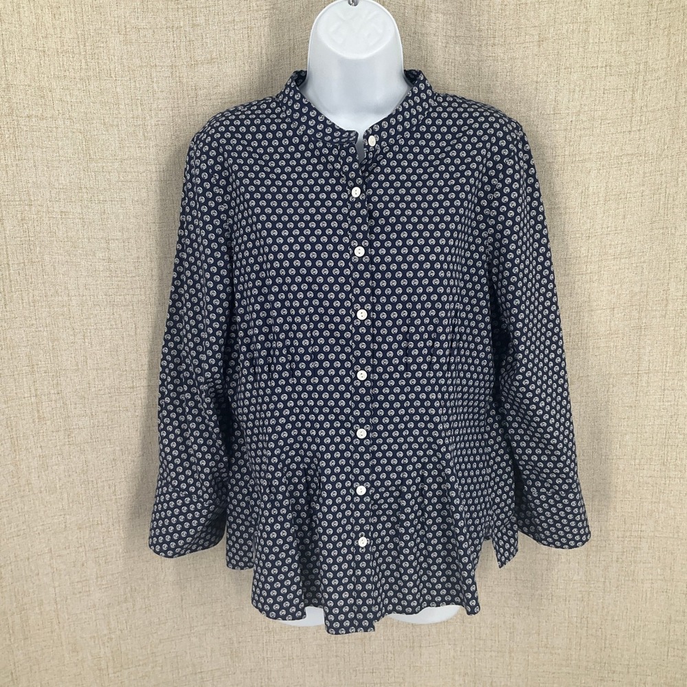 Foxcroft Button Down Shirt Womens 10 Navy Blue Cotton Wrinkle Free Classic
